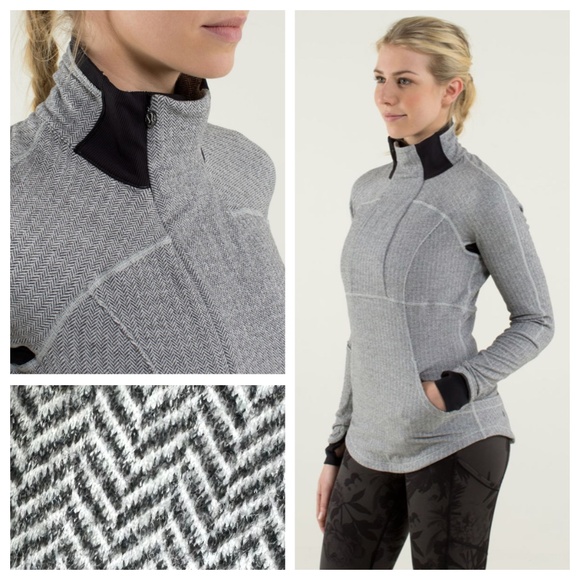 lululemon athletica Tops - Lululemon Sz 4 Base Runner Pullover Gray Herringbone 1/4 Zip Running Jacket